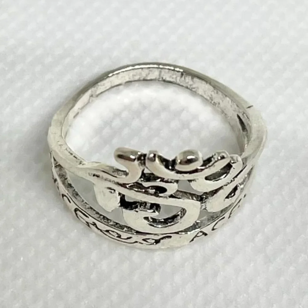 Om Sign Filigree Script Ring for Men or Women sz 8 Silver Finish New Yoga Band